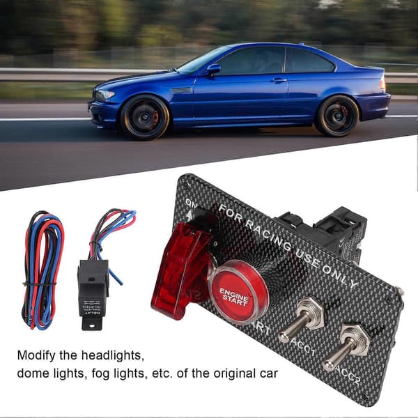 12V 40A Tændingskontaktpanel Kit med Motor Startknap Kulfiber Stil Universal til Racerbil