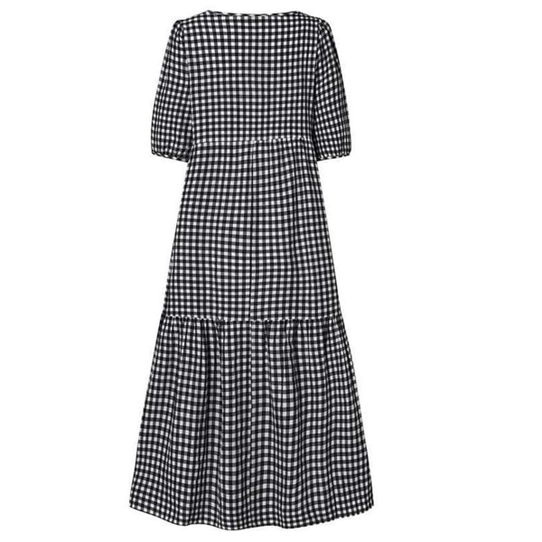 Dam sommarpläd Puffy kortärmad midiklänning Black,5XL