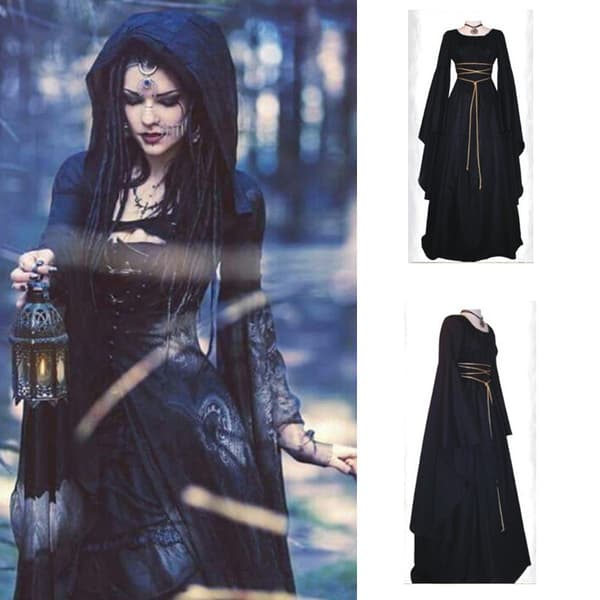 Damklänning medeltida viktoriansk Halloweenklänning Black M
