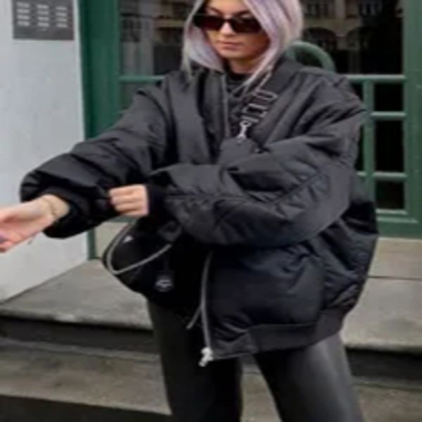 Koreansk modejacka vinter Kvinnor dunrock Casual solid kappa Black L