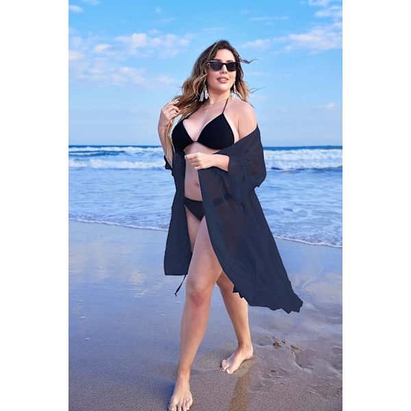 Baddräkt i Plus Size Dam Cover Up Ruffle Cardigan