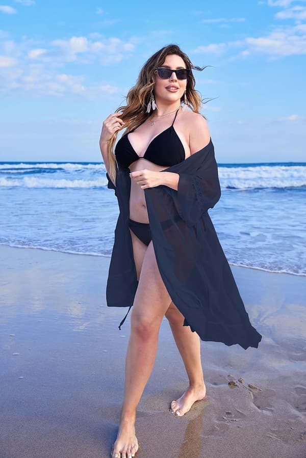 Badedragt i Plus Size Dame Cover Up Flæse Cardigan