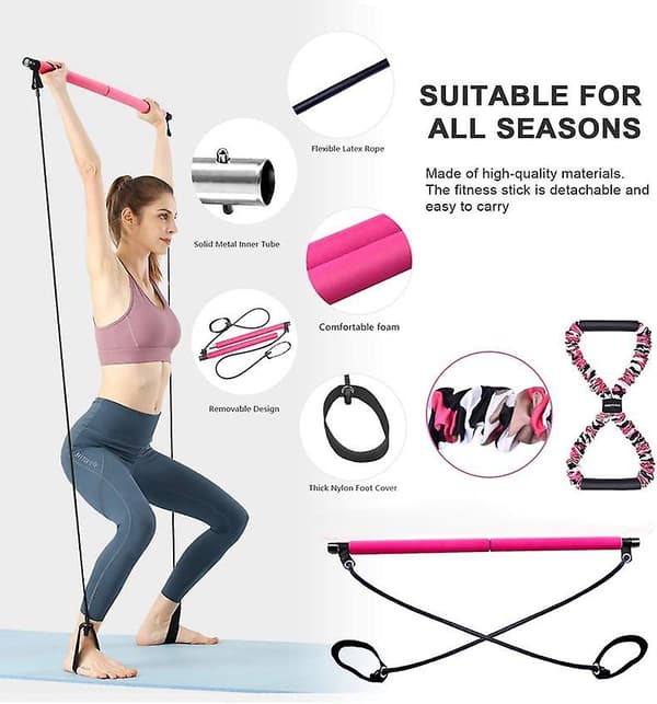 Pilates Bar Kit med modstandsbånd, bærbart modstandsbånd og pilatestræningsstav light blue