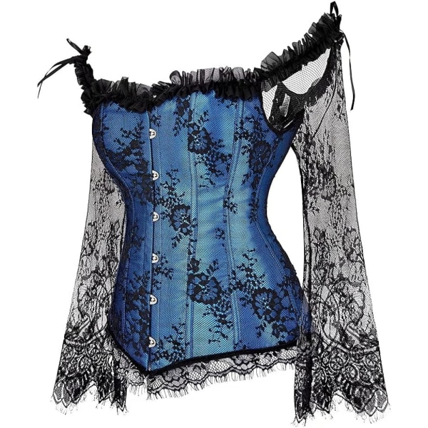 Korsetit naisille Overbust Bustier Top Gothic Sexy Shoulder 8127blue 2XL