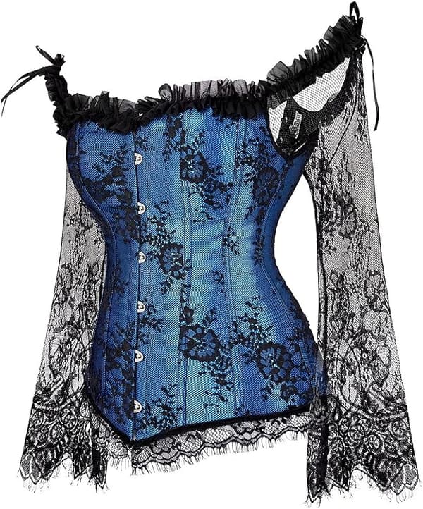 Korsetter för kvinnor Overbust Bustier Top Gothic Sexy Shoulder 8127blue M