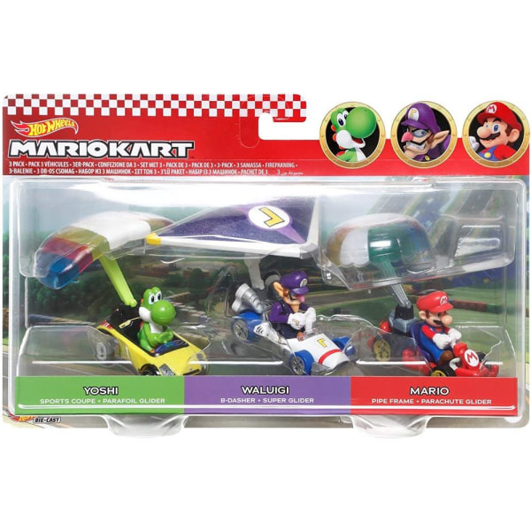 3-Pak Hot Wheels Super Mario Kart Racers 1:64 Biler Metal multicolor