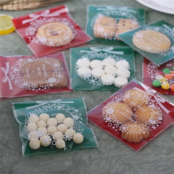 100 st/pack Godis & kakor påse förpackning omslag RÖD 7X7CM