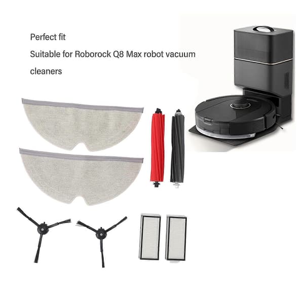 2-pak Udskiftningsdele til Roborock Q8 Max Støvsuger Hovedbørster Sidebørster Filtre Moppeklude Robotstøvsuger Tilbehørssæt