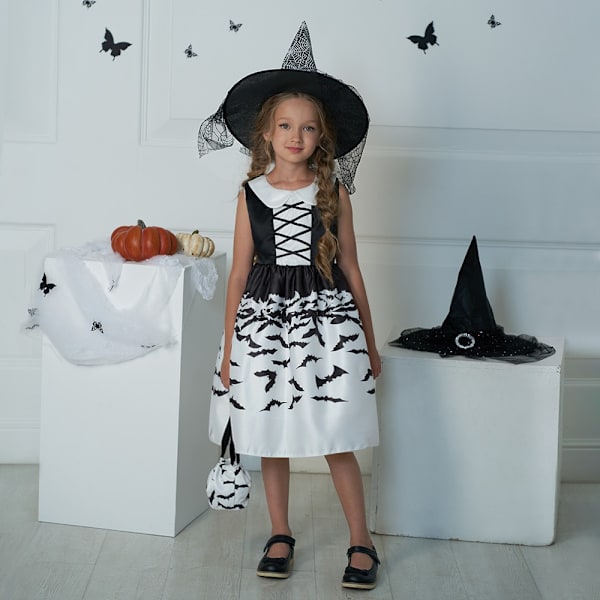 Tjejer Halloween Klänning Semester Casual Häxa Pumpa Cosplay kostym för barn AWS021 Set A Size 130