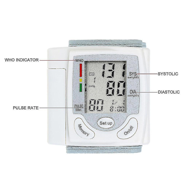 Digital handledstryck Mutomatisk digital pulsmätare LCD-skärm Justerbar handledsmanschett *chyi