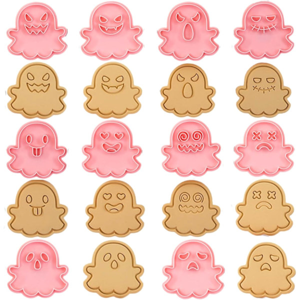 Ghost Cookie Cutter Set - 10 delar plaststämpel för Halloween bakning
