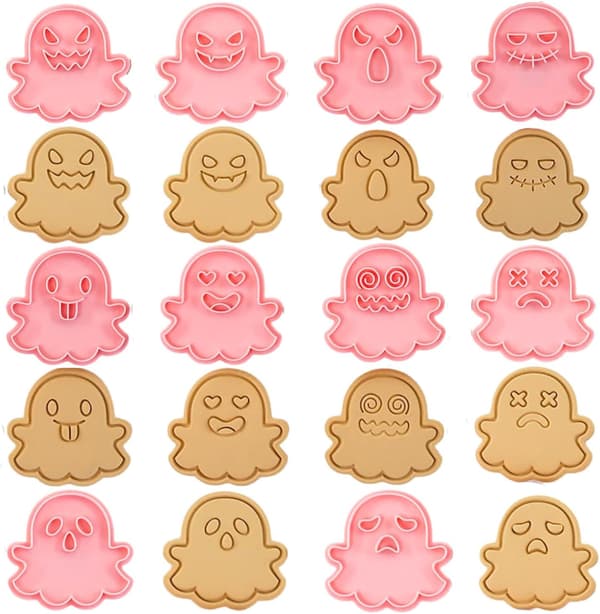 Ghost Cookie Cutter Sett - 10 deler plaststempel for Halloween-baking