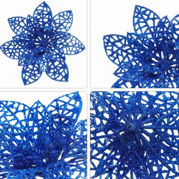 24 stk Christmas Sparkle Julestjerne Blomster Kunstige Blau