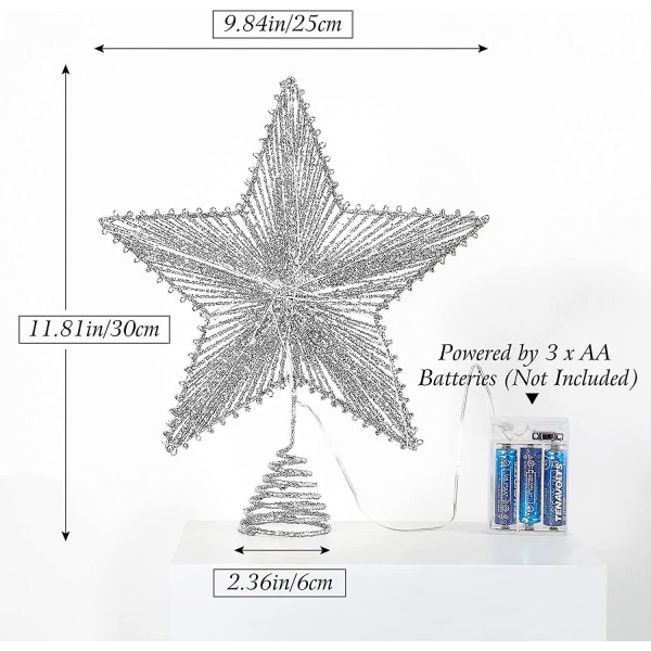 Star Tree Topper, Glitter Jul Star Tree Top Light, Batteridriven Dekorativ Treet Top Light Xmas