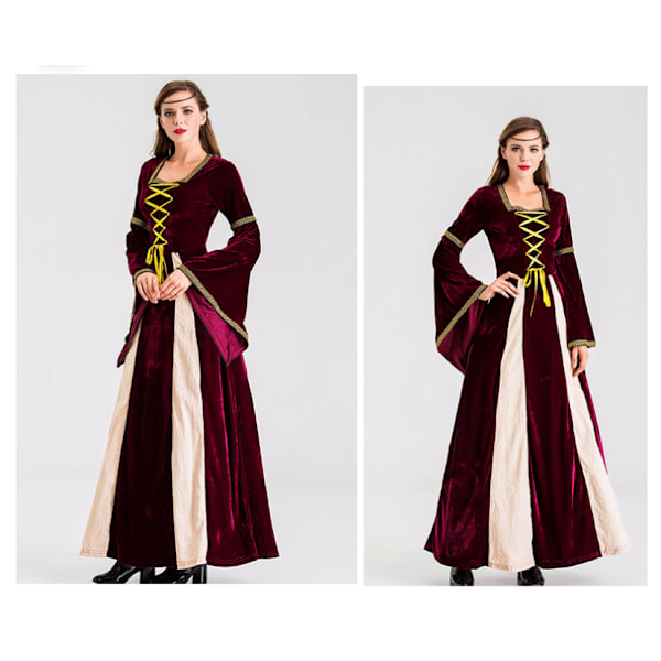 Keskiaikainen renessanssimekko Halloween naisille L dark red