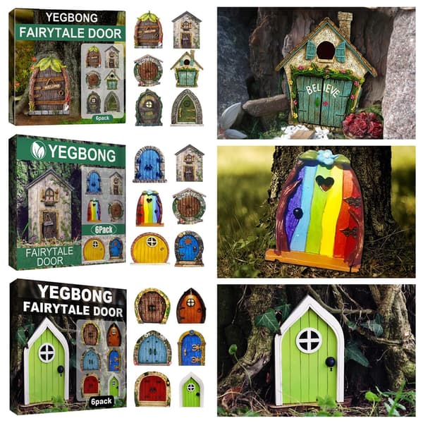 Fairy Door Set med 6 Miniature Gnome Door Set Pixie Miniature 1