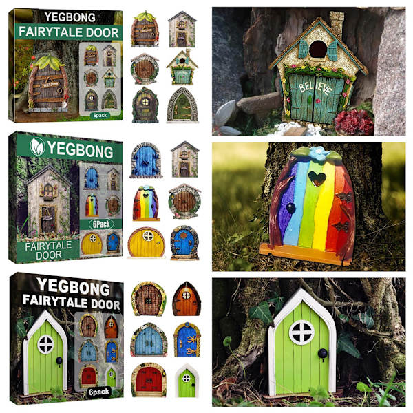 Fairy Door Set med 6 Miniature Gnome Door Set Pixie Miniature 2