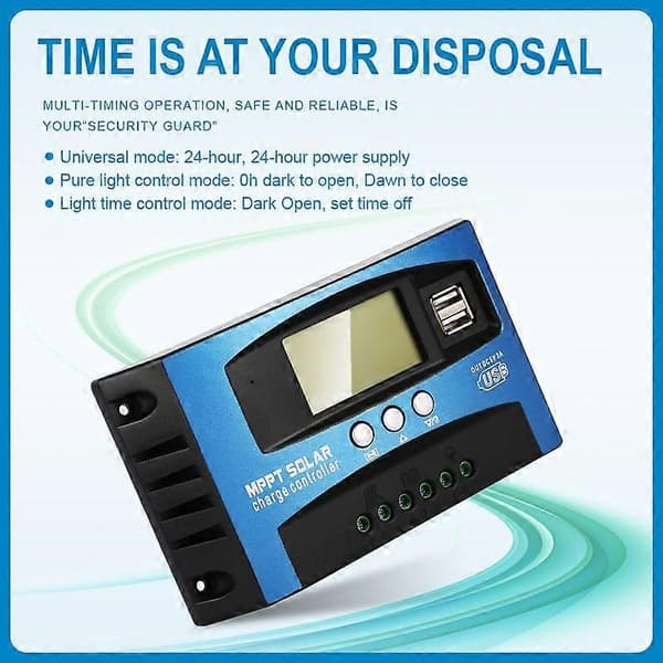 MPPT 40A Solarladeregulator, 12V 24V USB Intelligent Batteriregulator for Solcellepaneler med LCD-skjerm 170*95*40mm