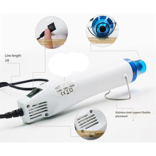 300W Varmluftsmaskine Mini Temperaturblæser Elektrisk Varmlufttørrer til Håndværk Prægning Krympeindpakning PVC EU Stik C