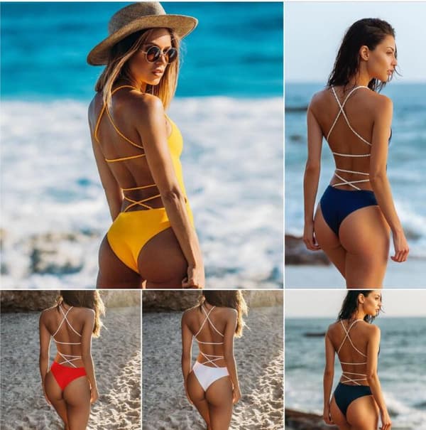 One Piece Baddräkter Dam Baddräkt V-hals Badkläder Mage Yellow