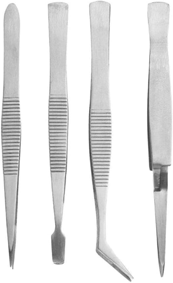 Set med 4 professionella pincett i rostfritt stål
