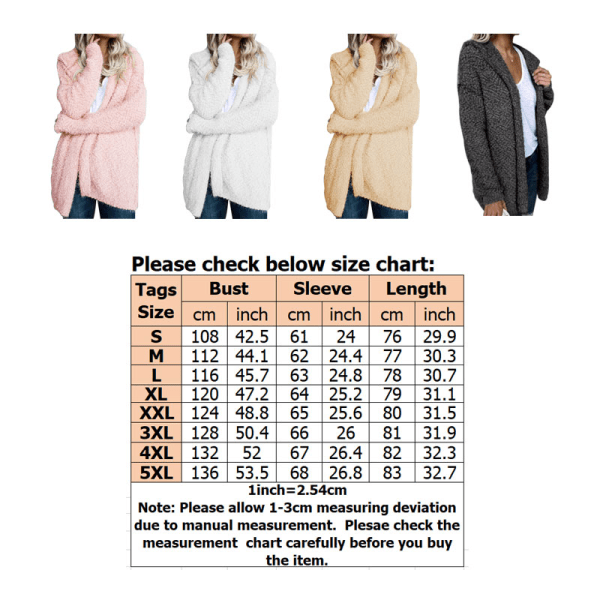 Dame Frakke Cardigan Fleece Hættetrøje Tynd Løs Jakke Vit 4XL