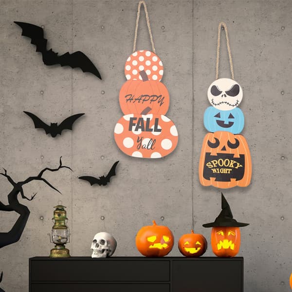 Halloween ytterdörr dekoration trä pumpa tecken skörd hösten ghost pumpkin