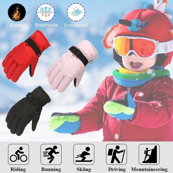 Barn Utendørs Skihansker Vinter Utendørs Barn Gutter Jenter Snøskøyting Snowboard Vindtett Hold Varm Skihansker Black  m