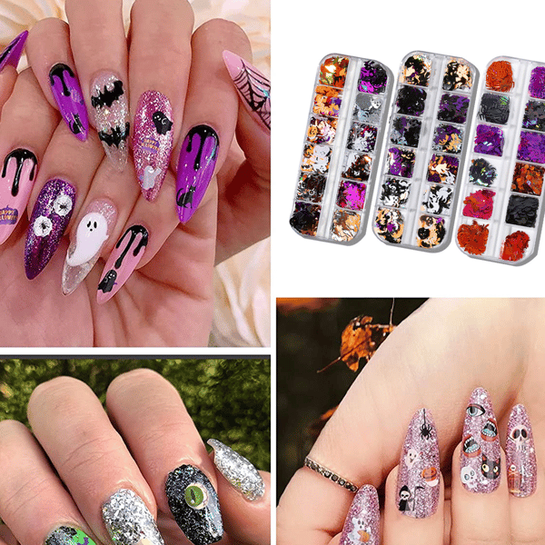 Halloween Nail Art dekaler, färgglada nagelpaljetter style 3