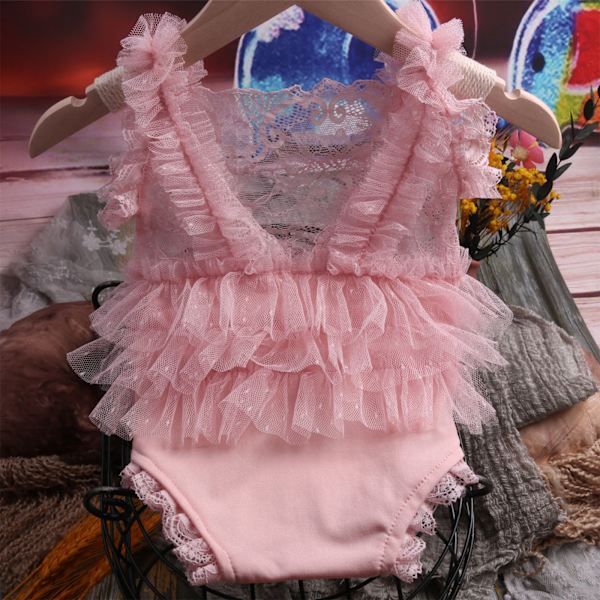 Baby Nyfødt Fotografi Rekvisitter Pige Blonde Prinsesse Kjole Outfit Romper Foto Tøj Tilbehør Dåbsgave -