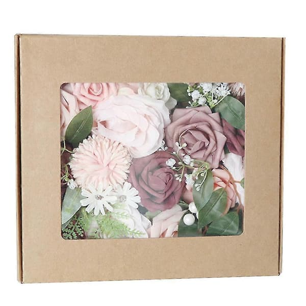 Kunstige Bryllupsblomster Boks Sæt Falske Støvede Blomster Combo Til DIY Blomsterarrangementer Borddekoration