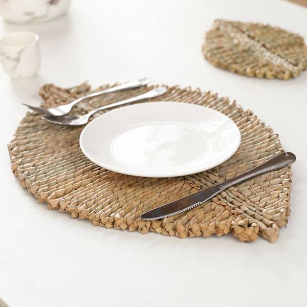 1/2/3/5 Rattan Asetusalusta Luovaan Paksuun Khaki Lehtimuotoon Light Brown 33x50cm 1Set