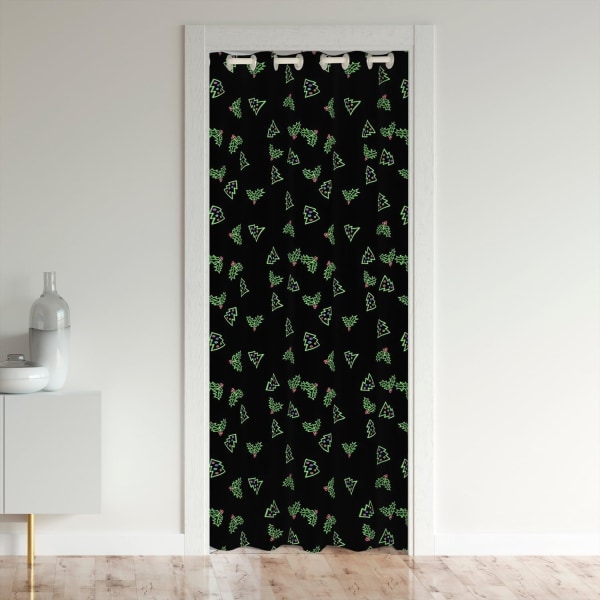 Jul mörkläggningsgardin 34" B X 80" L Kids Xmas Door Drape Black Green