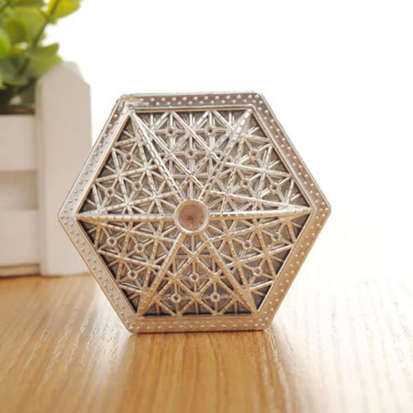 Retro plast ihåliga smycken förvaringsbox box prydnadsföremål Organizer Bröllopsfavorit box-silver Hexagon