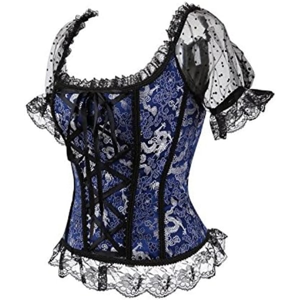 Korsetter för kvinnor Overbust Bustier Top Gothic Sexy Shoulder 8108blue M