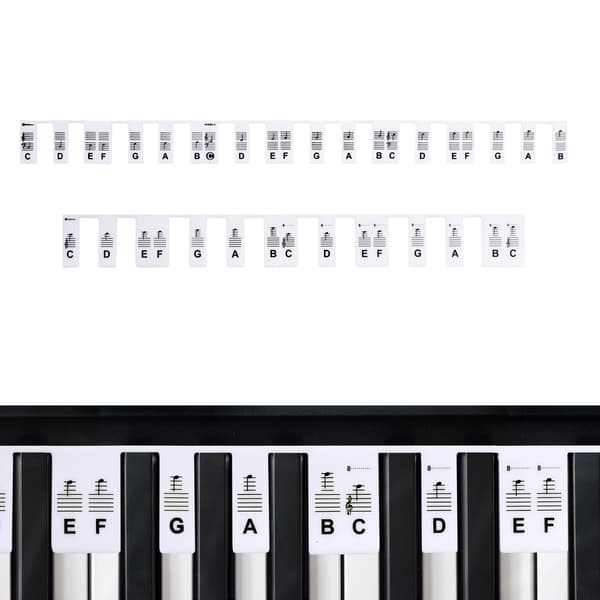 Avtakbare piano- og keyboardetiketter 61 tangenter Vit