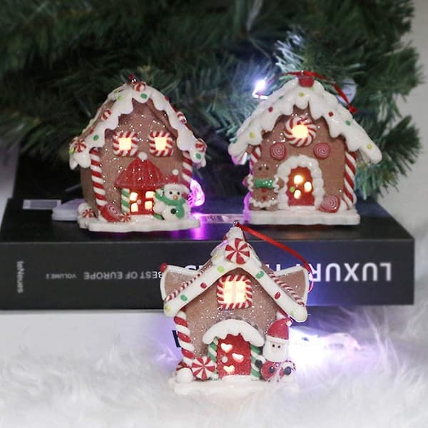 3 stk. julebelyst peberkagehus ornament miniature