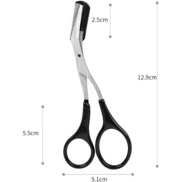 2 ST Øjenbrynstrimmersaks med kam Øjenvippeformende Cutter Shaper Beauty Tool (sort)