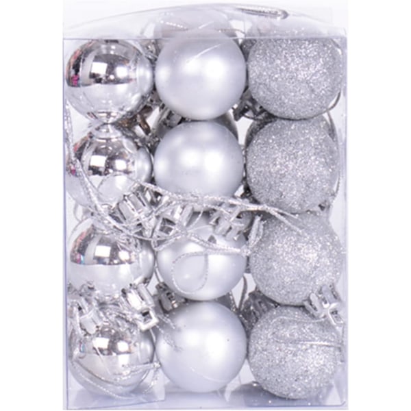 24st 3cm Julkula Bauble Ornament Dekorationer Silver