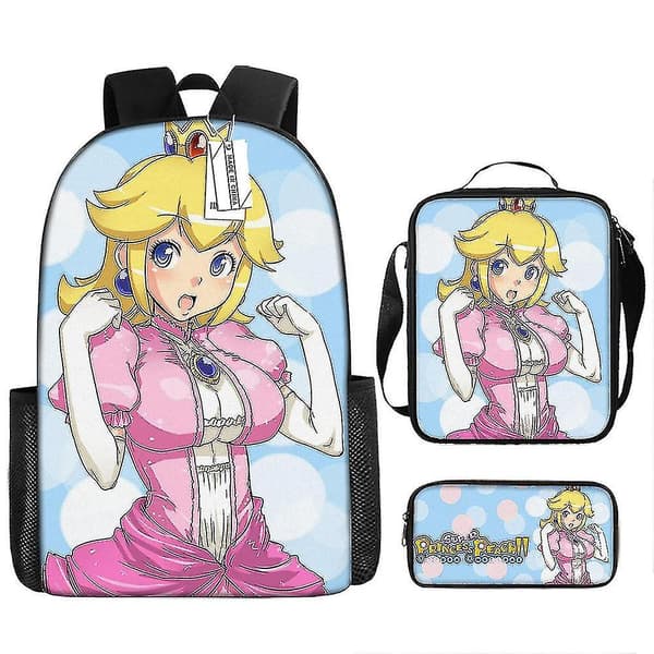 Härlig Princess Peach Skolväska Reseryggsäck Lunchväska Case Present för barn studenter 8
