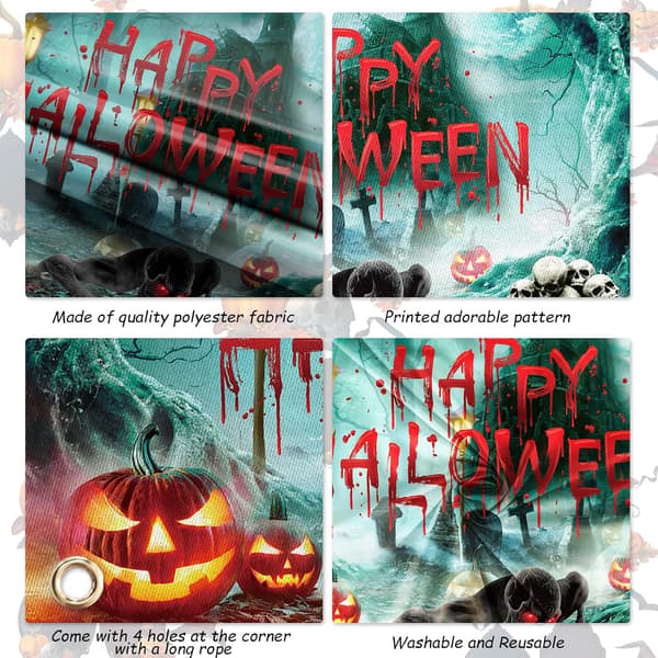 Grønn Halloween bakgrunnsbanner - gresskarflaggermusgravplass