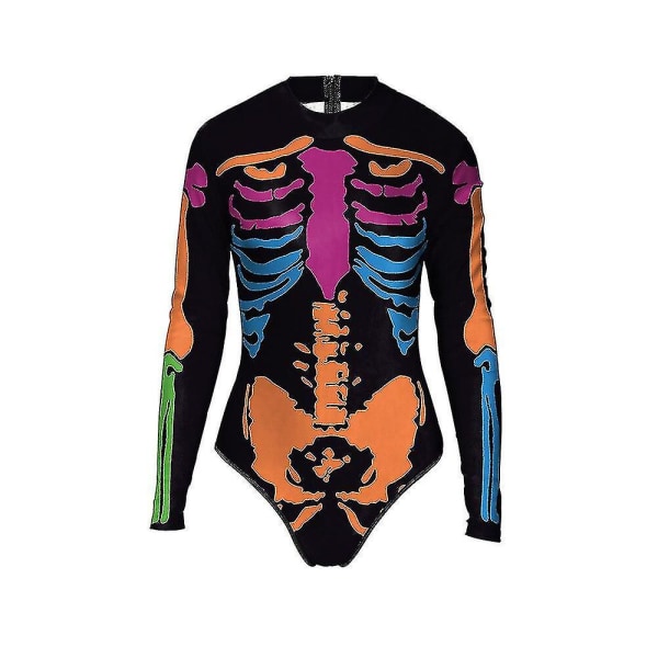 Skeletttryck baddräkt dragkedja långärmad triangel Halloween kostymer i ett stycke W Brilliantyellow L XL