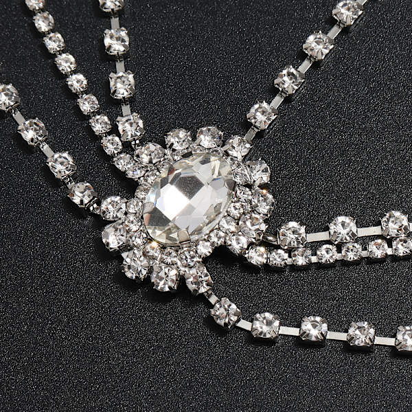 Fashion Crystal Hovedkæde Elegant Multi-Layer Brud Bryllupshårtilbehør Silver