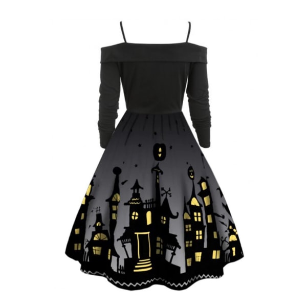 Halloween-klänning med printed festklänning för kvinnor black XL