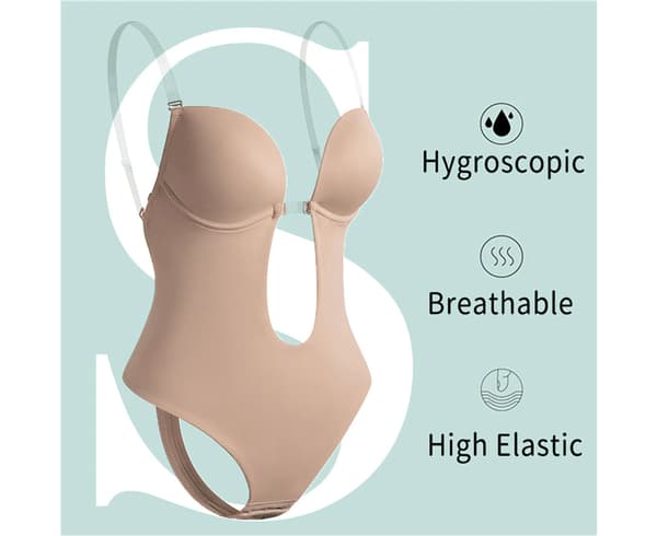 Kvinnor kastar djup V-ringad Body Shaper Rygglös BH Bodysuit