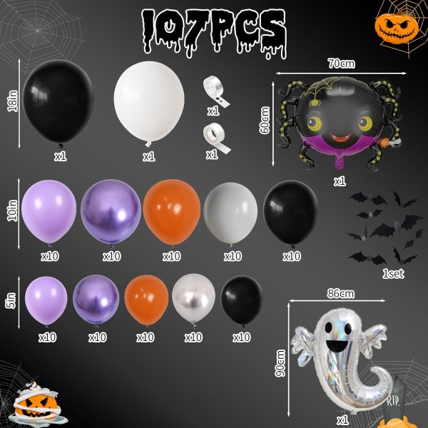 Halloween Balloon Arch Kit - Spider, Ghost, Bat Stickers - Lila