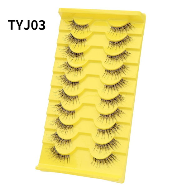 10 par halvfransar med tydliga band Wispy ögonfransar Naturligt utseende 3-fransar Korta Cat-Eye-fransar falska-ögonfransar D