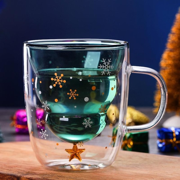 250 ml glaskopp dubbellager julträdform högt borosilikatglas Värmebeständig kaffemugg köksredskap 1