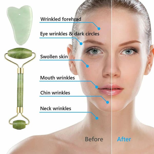 Jade Roller Massager bantningsmassageverktyg Gua Sha Board