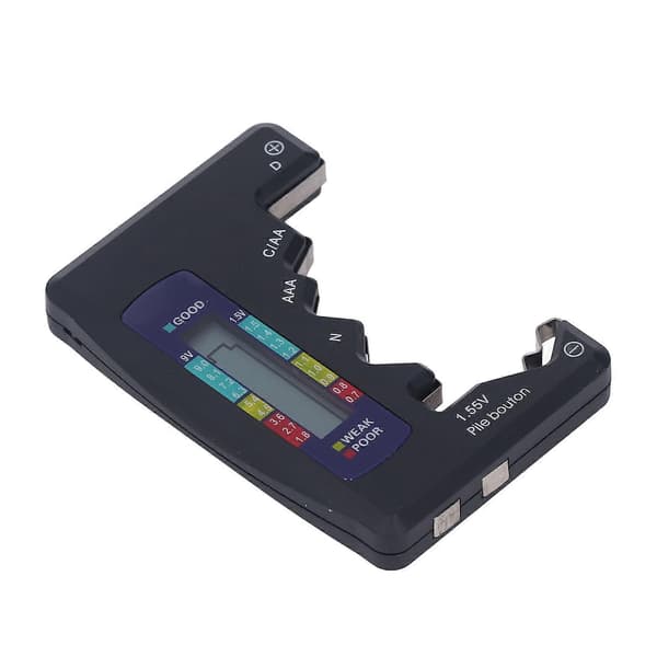 Digital batteritester ABS LCD-skjerm knappcelle batterikontroll for 1,5V 9V måling svart